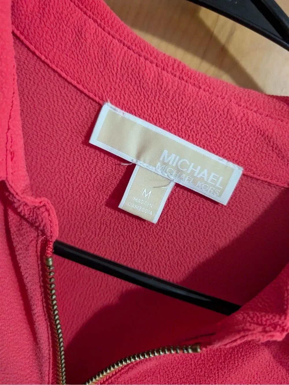 Michael Kors Medium Red Zip Front Long Sleeve Blouse